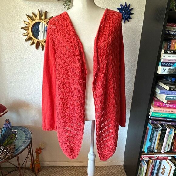 Chicos Sweaters - Chicos Size 2 Red Crochet Cardigan